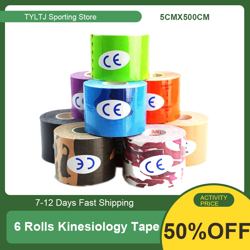 

6 Rolls Kinesiology Tape Muscle Bandage Ankle Support Sports Elastic Adhesive Injury Tape Knee Muscle Relief Stickers 5CMX500CM