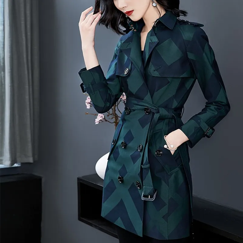 Тренчкот женский средней длины верхняя одежда в клетку двубортный роскошный