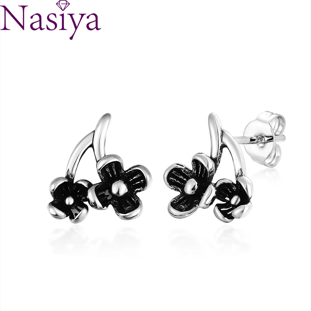 

Sterling Silver 925 Vintage Flower Stud Earrings Simple Fashion Sweet Fine Jewelry Gift Silver Ear Jewelry for Women