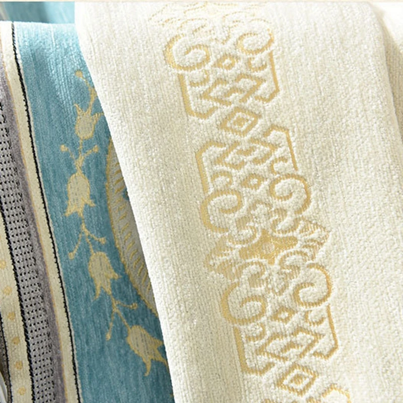 Nordic Thickened Jacquard Blackout Bedroom Curtains Luxury Blue White Striped Chenille Window Drapes Living room Cortina X762#4 | Дом и сад