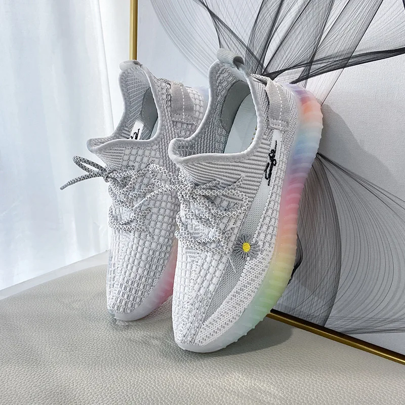 

2021 New Rainbow Jelly Shoes Breathable Students Leisure Sports Dad Shoes for Women Sneakers Women Sneakers Zapatos De Mujer