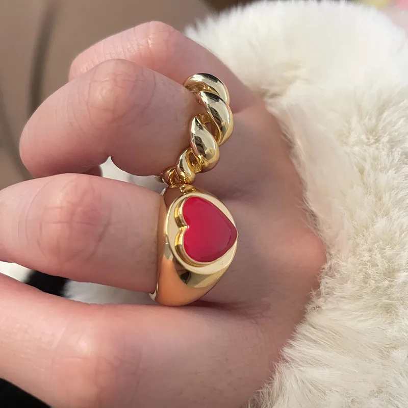 

Niche Design Open Multicolor Red Love Women Girls Ring Jewelry Gift European and American Fashion Retro Simple 2021 Hangzhi