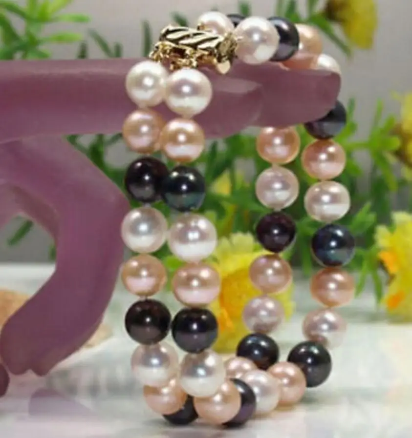 Браслет с жемчугом 2 ряда 9 10 мм 7 5 8 дюймов|Гибкие и жесткие браслеты| |