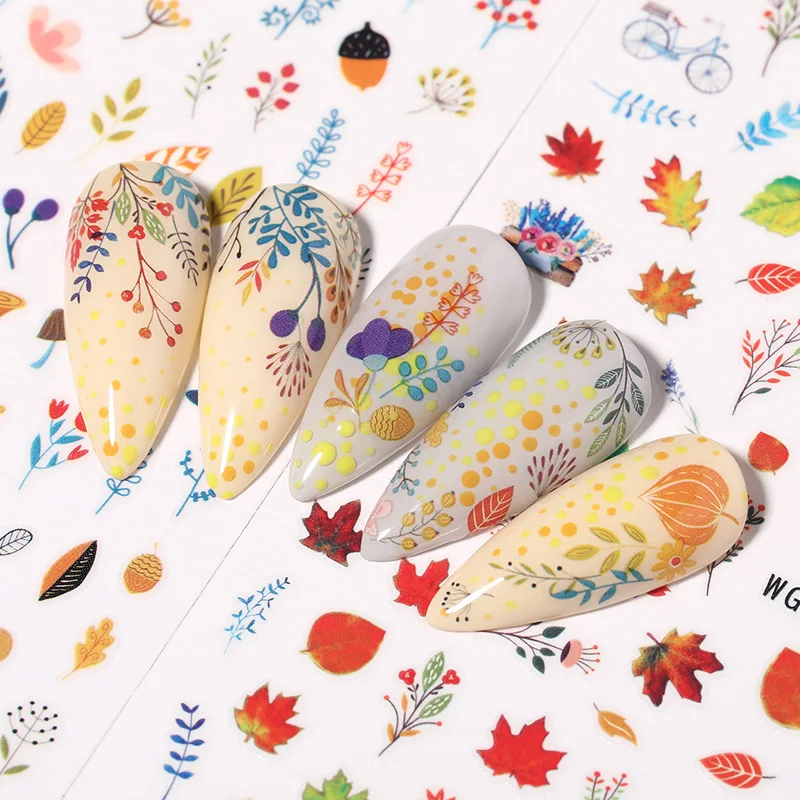 

1PC Gold Maple Leaves 3D Nail Foil Stickers Autumn Theme Simple Fall Leaf Flower Decals Slider Nails Art Decoration Manicures