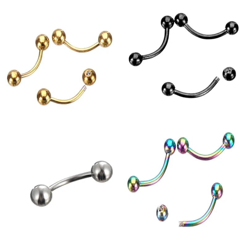 

Navel Bar Steel Rainbow Black Gold Color Navel Bell Button Rings Plain Double Ball Bell Rings Body Piercing jewelry