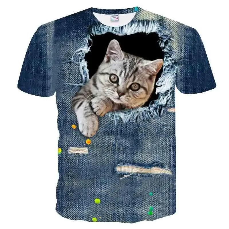 

2021 new cool oversized T-shirt men and women two cats cartoon cat 3d printing short-sleeved T-shirt summer shirt 100-6xl