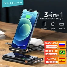 KUULAA Qi Wireless Charger 3 in 1 For iPhone 12 11 Pro XS MAX XR X 8 Foldable Charging Dock Station For Apple Watch Airpods Pro