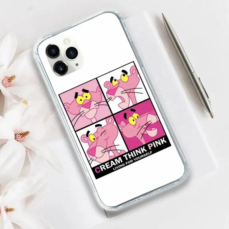 

Lovely Pink Naughty Panther Phone Case Transparent for iPhone 11 12 mini pro XS MAX 8 7 6 6S Plus X 5S SE 2020 XR