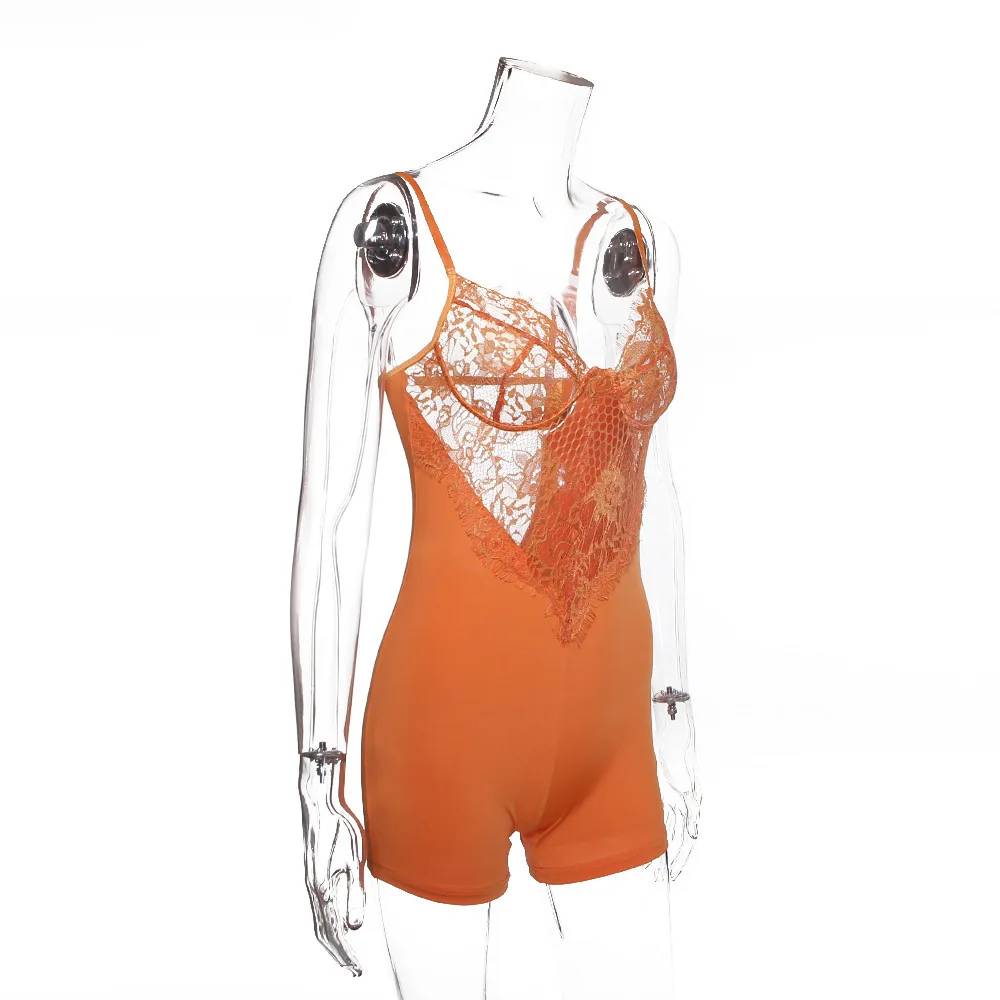 Женский кружевной комбинезон на бретельках летний слитный без рукавов