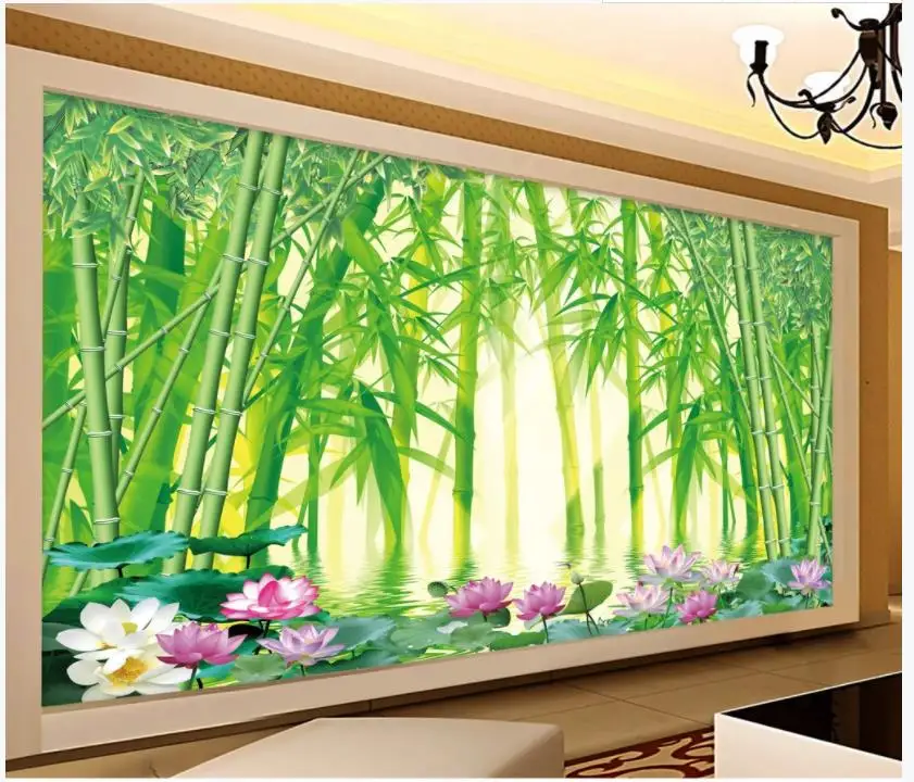 

Настенные обои по фото по индивидуальному заказу, обои 3 d с идиллическим цветком, зеленым бамбуковым лесом, фоновая настенная бумага для укр...