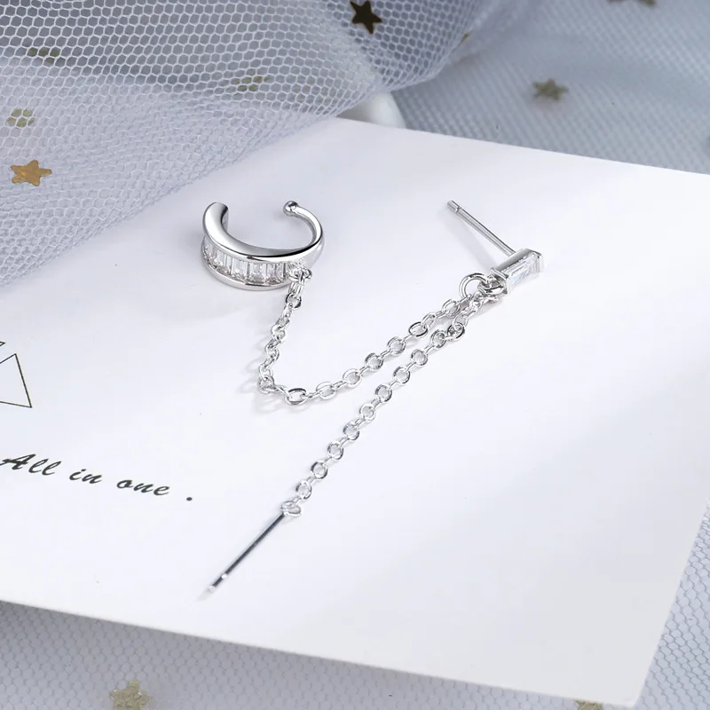 

Lovablegirls New 1pcs Ear Cuff Clip Earrings Minimalist Long Chain Cubic Zircon Ear Jewelry For Women Korean Fashion Gifts