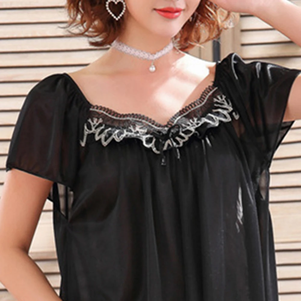 Женское ночное платье с цветочным принтом V-образным вырезом и длинным рукавом |