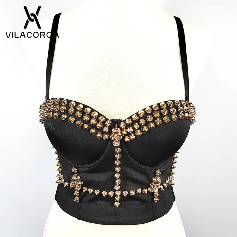 

Gothic Skull Metal Rivet Design Street Corset Tops Women Slim Dark Vintage Camis Y2k Grunge Black Sexy Bustier Overbust Corsets