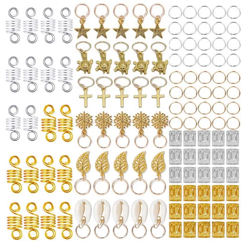 

120pcs/set Hair Braid Dreadlock Beads Metal Cuffs Non-slippery Charm Braiding Hair Extension Decor For Party Prom Festivals