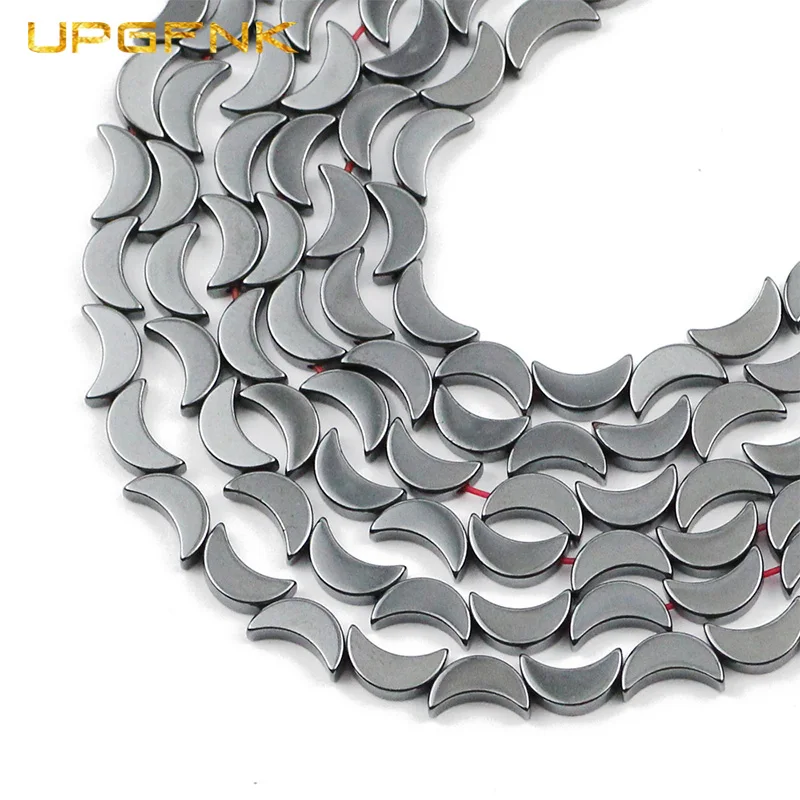 

UPGFNK Moon shape Natural Stone Black Hematite 8x5mm 50pcs spacer Loose beads for Jewelry bracelets necklace Making DIY Findings