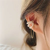one piece simulated pearls ear clip earrings for unpierced ears geometric long tassel earrings 2021 new trendy statement jewelry