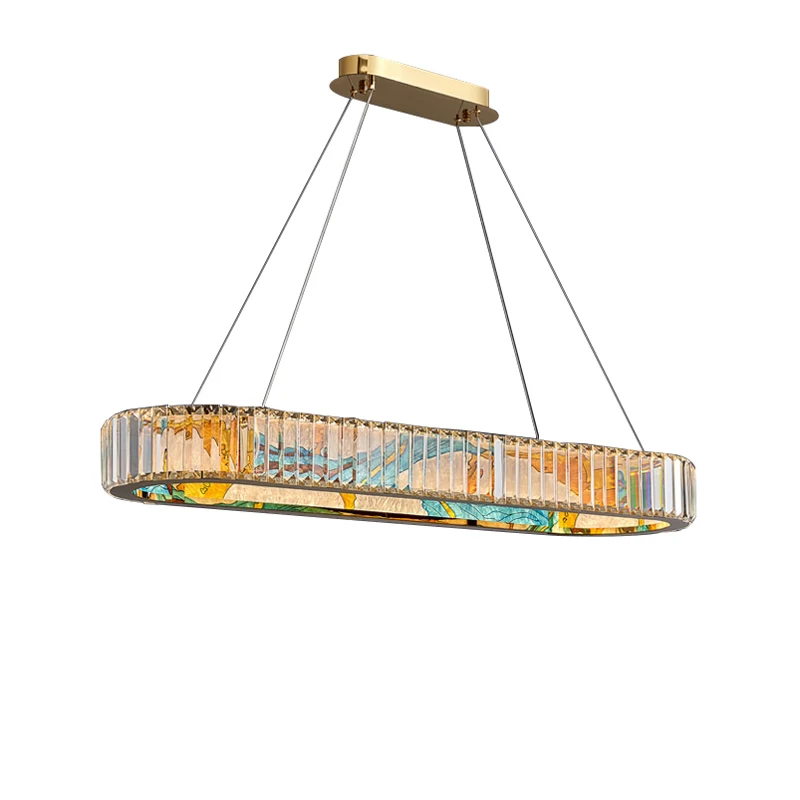 

LED Oval Art Deco Hand Made Painting Silver Golden Crystal Chandelier Lighting Lustre Suspension Luminaire Lampen For Foyer