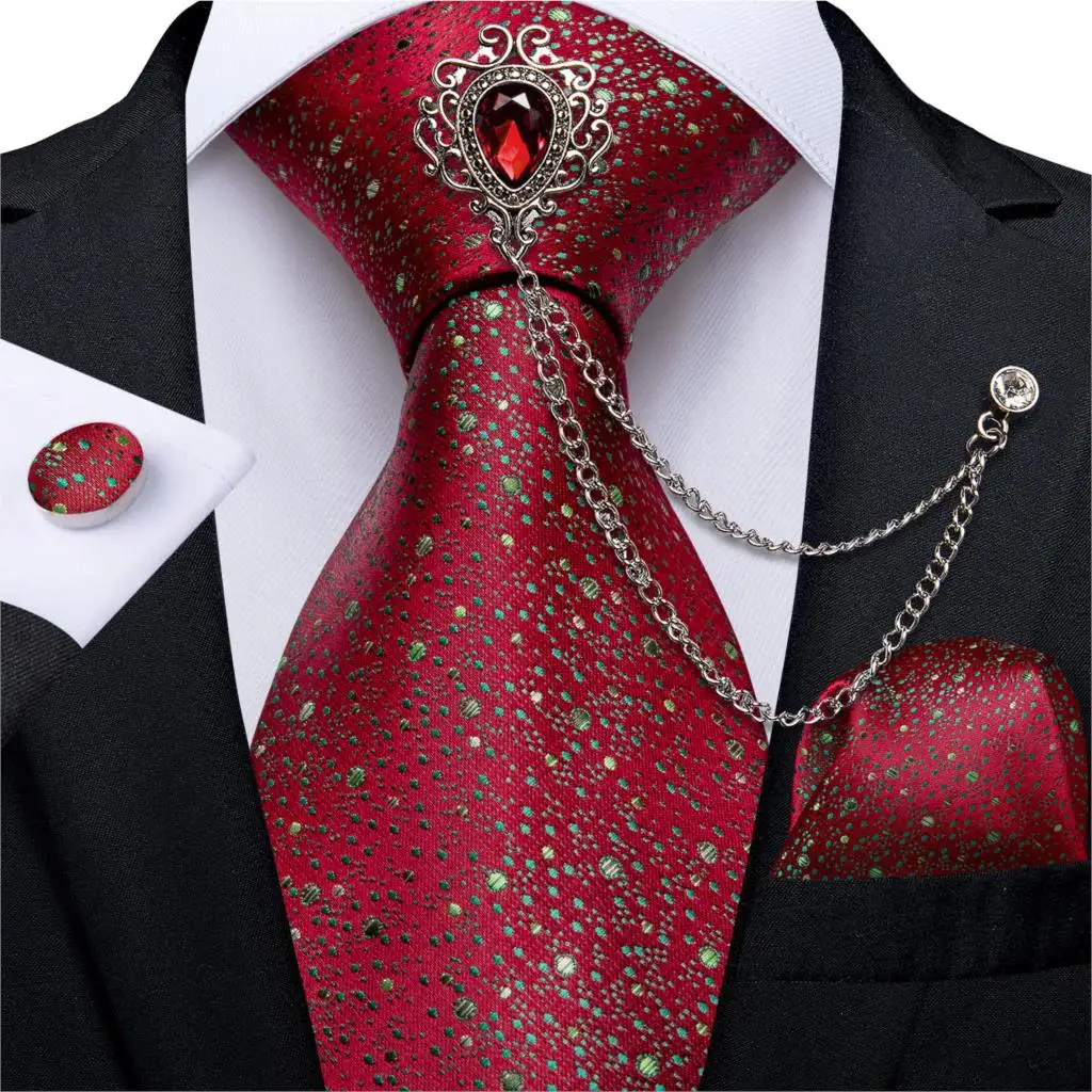 

Green Dot Red 8cm Men's Silk Tie Business Wedding Party Necktie Handkerchief Cufflinks Set Men's Gift Tie DiBanGu mens ties