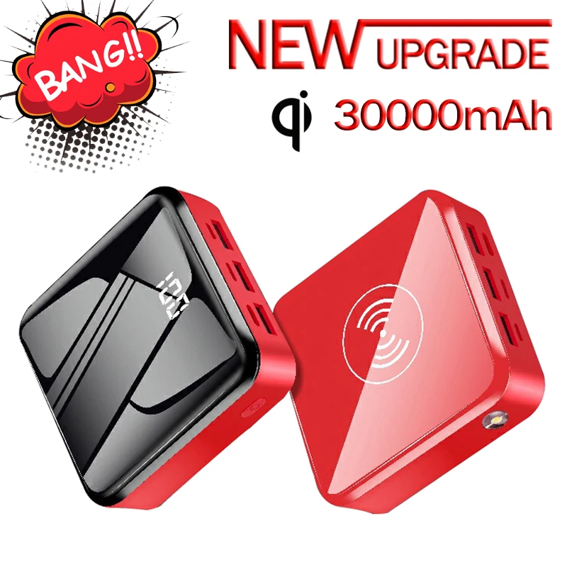 QI Беспроводное зарядное устройство 30000 мАч Внешний аккумулятор мини 3 USB внешний