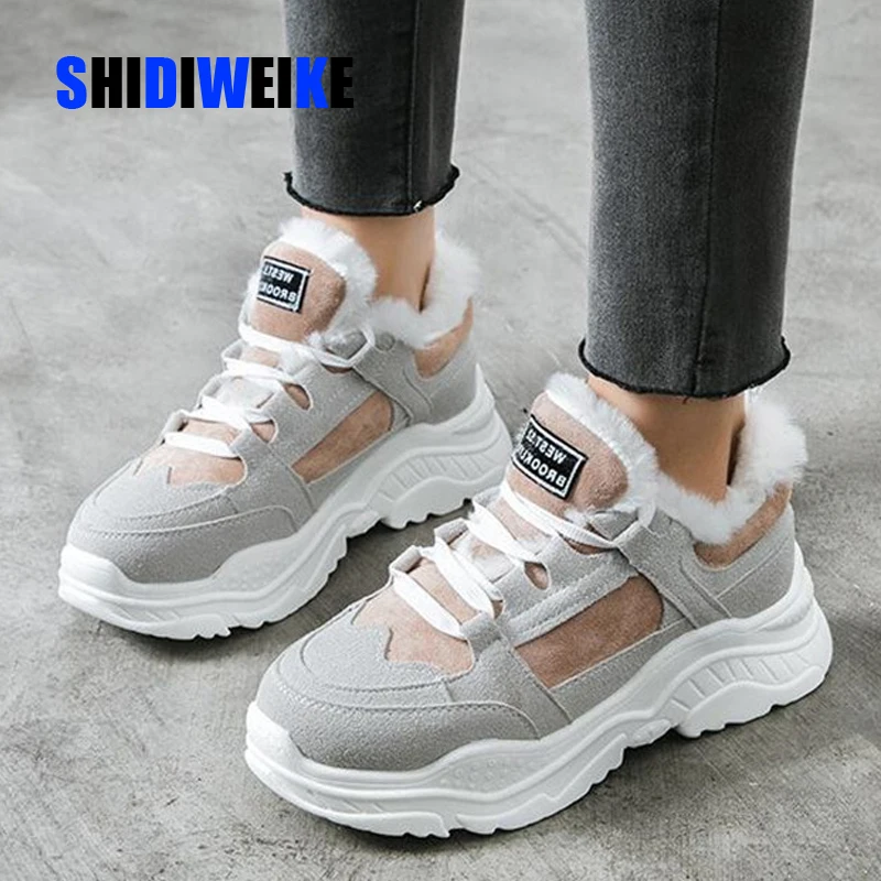 

2021 classic suede women winter sneakers warm fur plush Insole ankle boots women shoes hot lace-up shoes woman n562