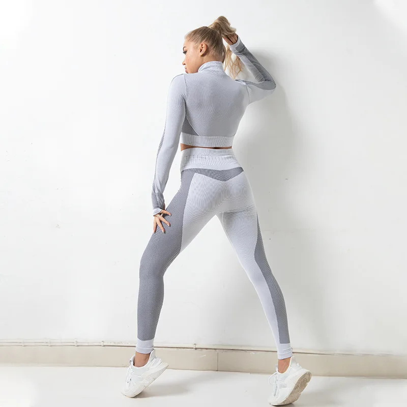 

Seamless Women 3PCS Yoga Sets Fitness Sport Yoga Suit Long Sleeve Yoga Clothing Female Sport Gym Suits Gym Set Exercise Clothing