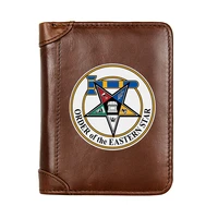 men genuine leather order of the eastern star short wallet male multifunctional cowhide male purse coin pocket photo card holder