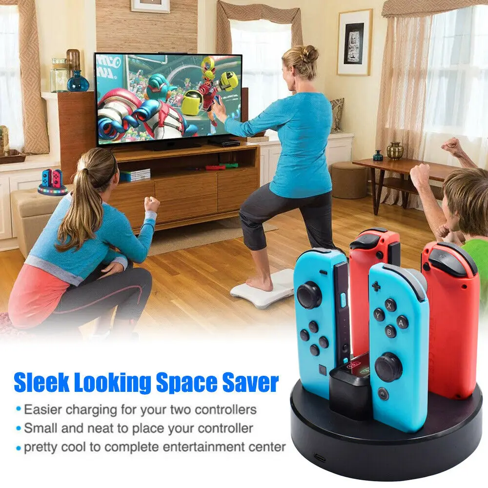 Зарядная док станция для Nintendo Switch Joycon 2 USB порта индикаторы игрового контроллера