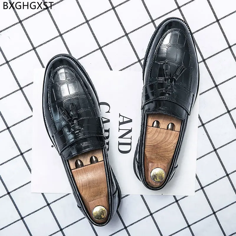 Brown Dress Shoes Mens Tassel Party for Men 2022 Formal Black Loafers туфли мужские кожаные Chaussure Homme | Обувь