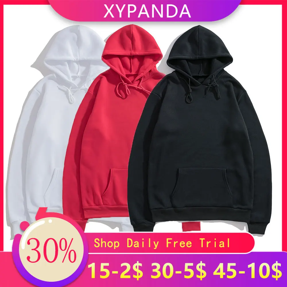 XYPANDA плюс бархатный Однотонный свитер для мужчин с капюшоном и карманом Женская