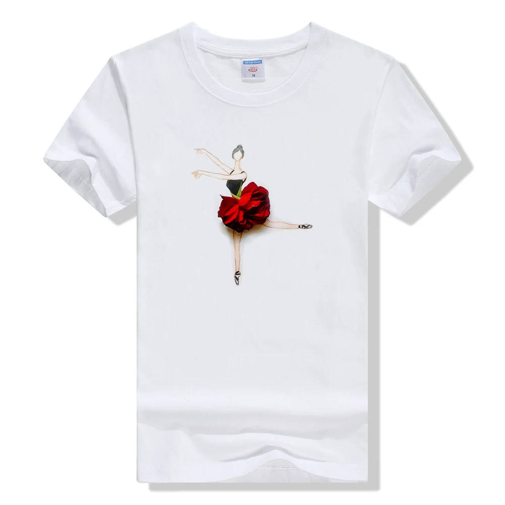 

Dancing Petal Girl Printed Aesthetic Tshirt Fashion Design Women New Summer T-shirts Loose Plus Size Tops Round Neck Tee shirt