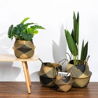 1pc foldable storage basket hand woven natural seagrass flower pot laundry dirty clothes storage baskets home room decoration