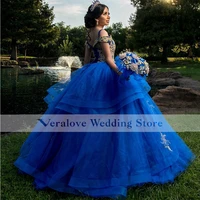 royal blue quinceanera dresses tulle gold beads prom graduation party gowns off shoulder sweet 15 16 dress lace up