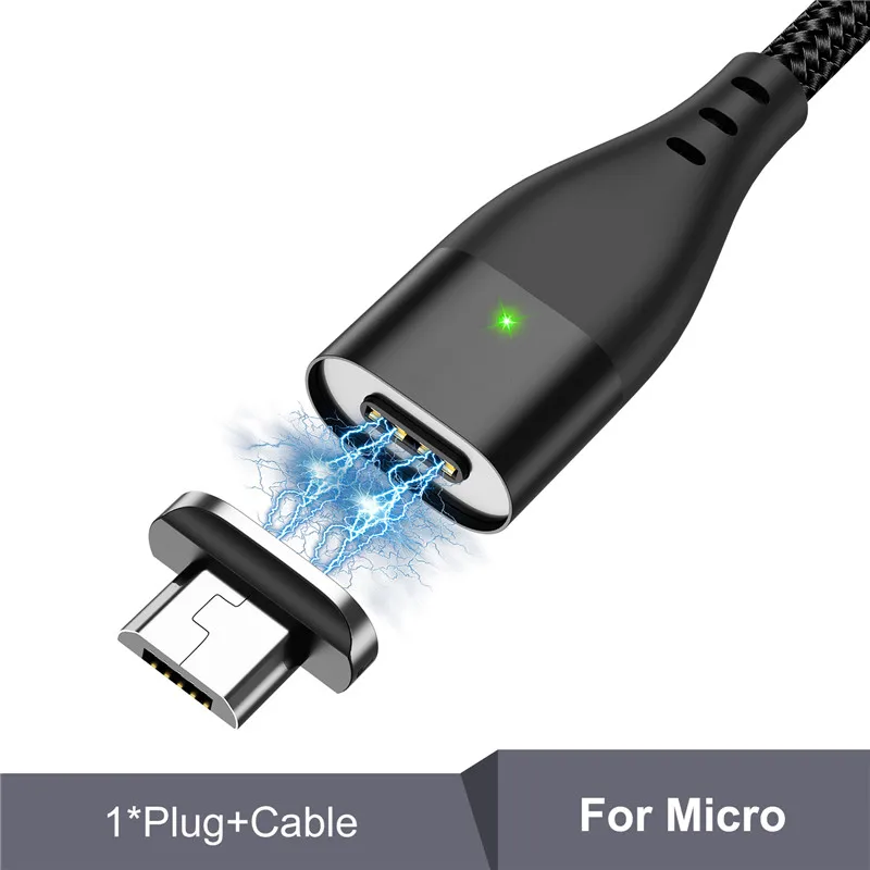 USLION Магнитный кабель Micro USB для iPhone samsung 3A, кабель для быстрой зарядки и передачи данных, Магнитный зарядный кабель usb type C, кабель для телефона Android - Цвет: Black Micro