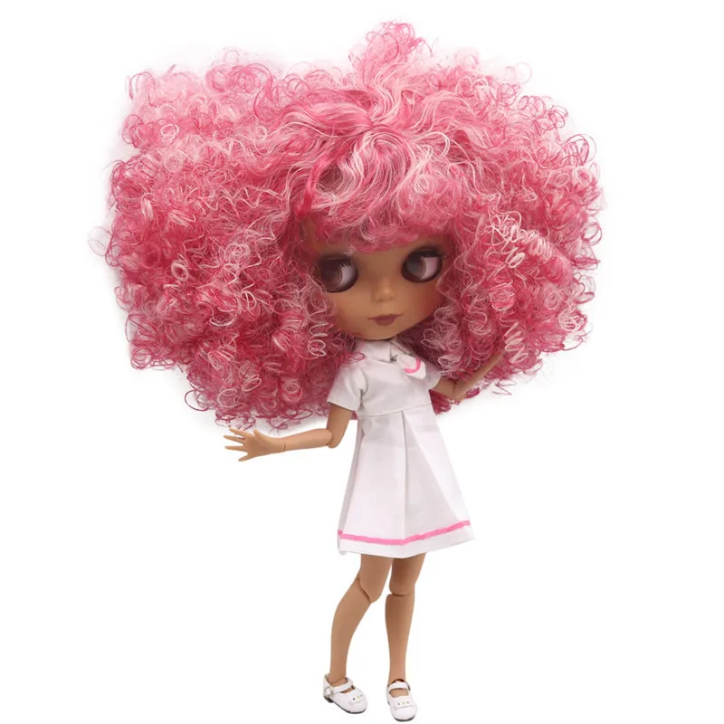 

ICY DBS Blyth doll No.QE155/2352 Pink mix red Afro hair with bangs JOINT body Black skin Matte face 1/6 BJD
