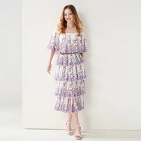 fashion off shoulder sexy dress summer 2021 new womens backless vintage floral print cascading ruffle elgant party midi dresses