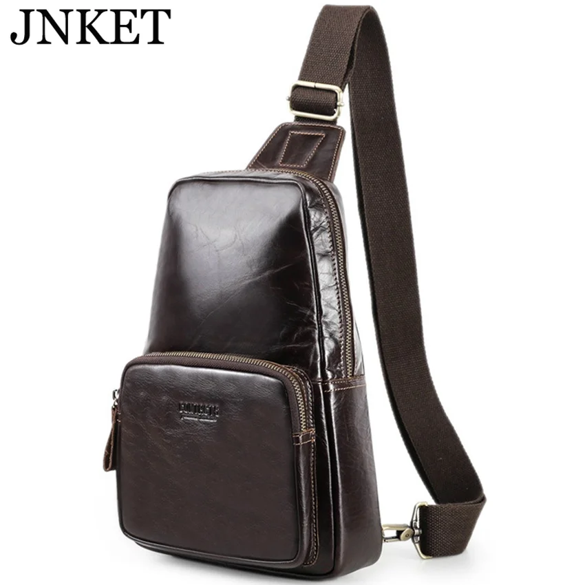 

JNKET Fashion Men's Cow Leather Chest Bag Waterproof Sling Bag Multifunctional Crossbody Bags