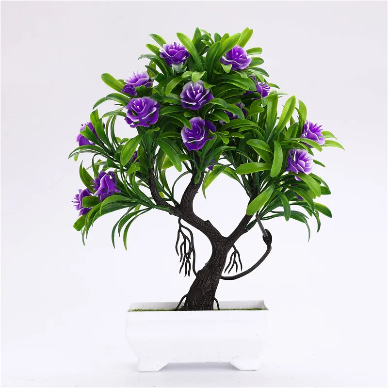 Искусственные зеленые растения бонсай пластиковый цветок розы маленький горшок