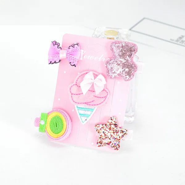 52-16 Children's hairpin set hair accessories 5PCS/SET baby flowers bow side clip girls crown all-inclusive cloth side clip - Цвет: 52-16