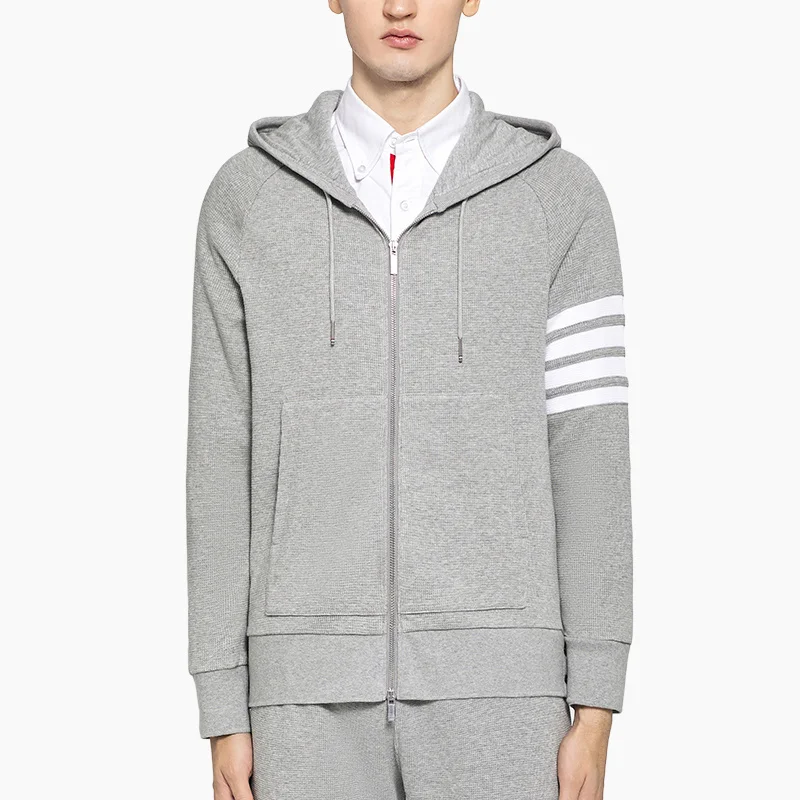 

2023 THOM TB Fashion Brand Hooded Clothing Loose Cotton Jacket Men Sweatshirts Hoodies Waffle Stripes Casual Autumn Winter Coat