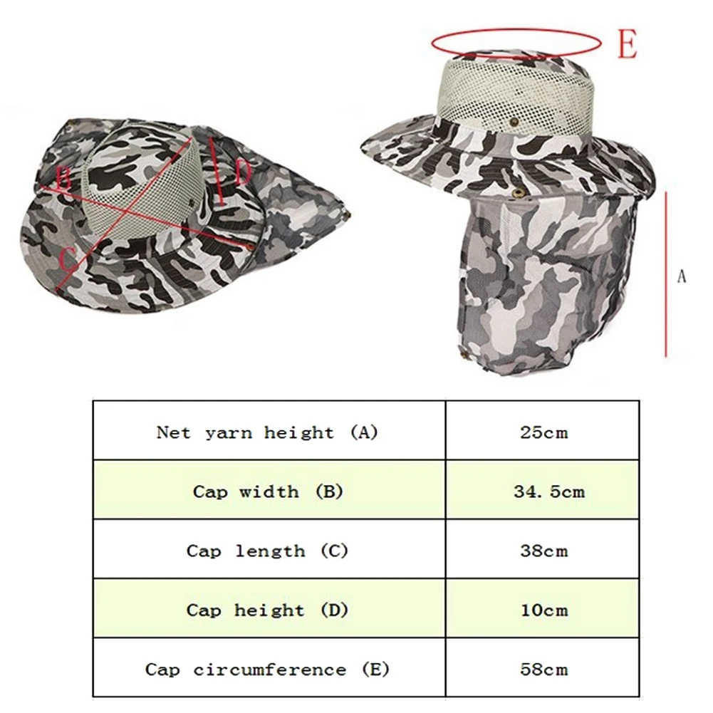 

Sun Protection Outdoor Fishing Hat with Neck Flap Wide Brim for Man Breathable Mesh Camouflage Fishing Cap Beach Hats
