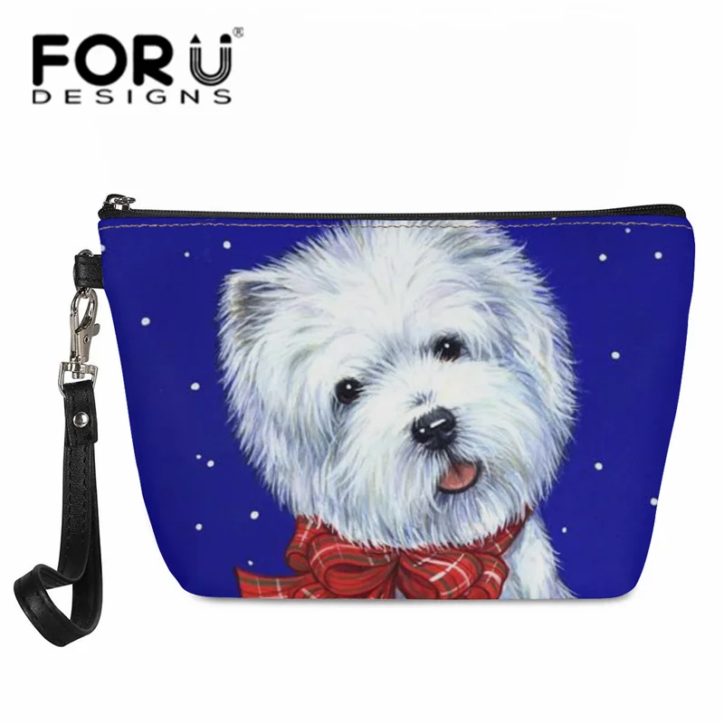

FORUDESIGNS Multifunctional Makeup Bags Westie West Highland Terrier Print Ladies Wash Bag Zipper Cosmetic Storage Bag Xmas Gift