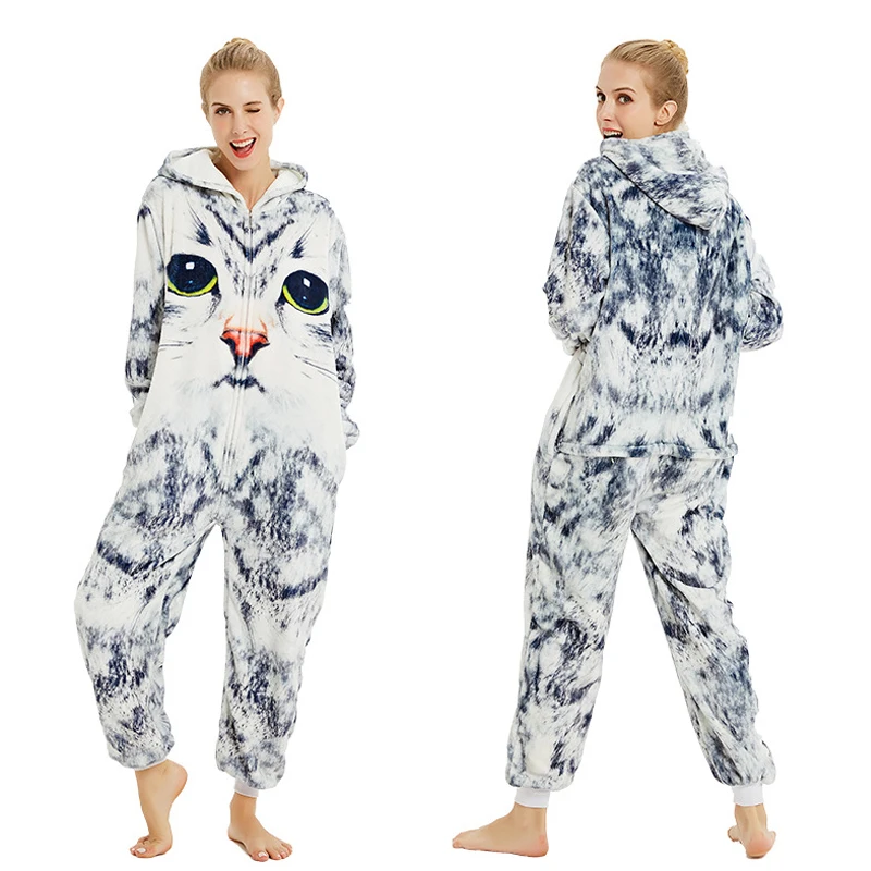 Kigurumi единорог пижамы Зимние Животные волк панда взрослые комбинезоны пижамы для женщин мужчин взрослых Пижама для девочек и мальчиков Комбинезон Комбинезоны