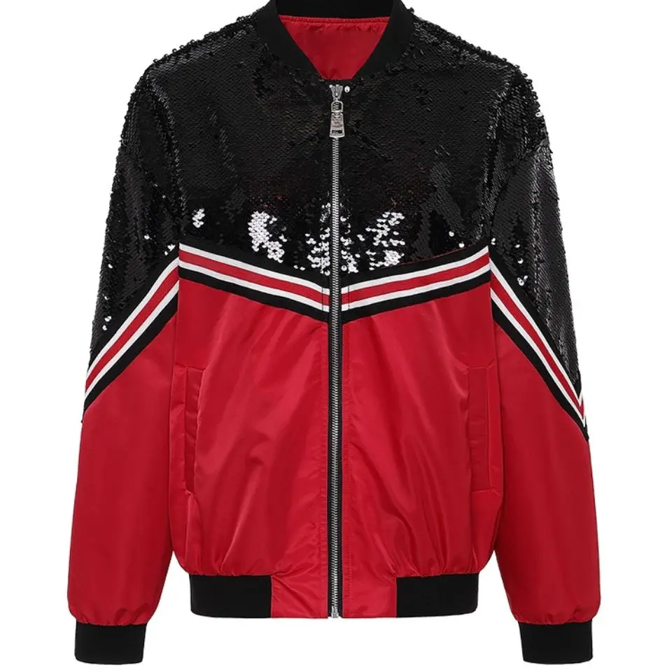 

2021 new fashion stand collar versatile contrast stitching western style loose Sequin top