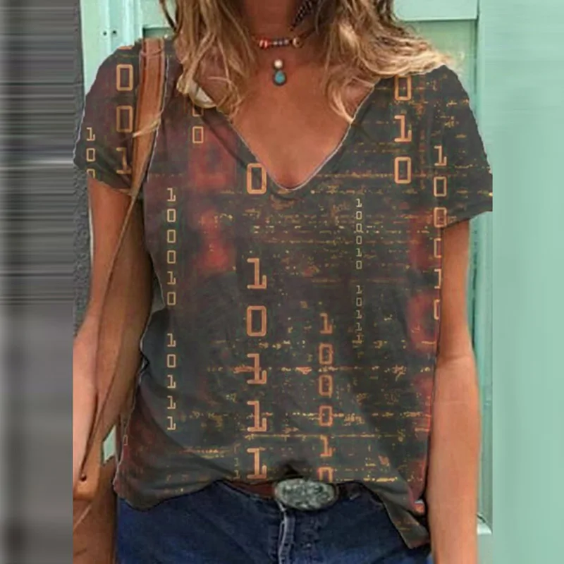 

Women Elegant V-Neck Short Sleeve Tops Pullovers Vintage Print Blouse Shirts 2021 Summer Female Fashion Casual Loose Blusa 3XL