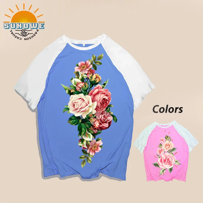 

Футболка sunew Женская/мужская с цветочным принтом, повседневный топ из хлопка, подарок «сделай сам», розовая голубая, на лето