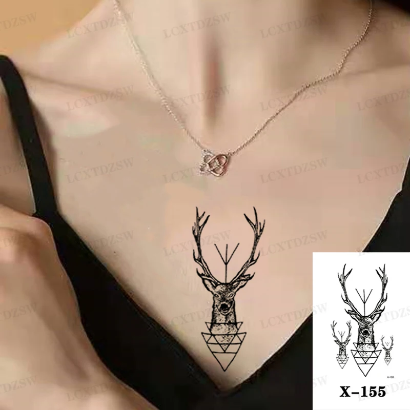 Fake Tattoo Stickers Shoulder Flower Body Art  Deer head  Pattern Water Transfer Painting Animal Arm Temporary Tattoos Sticker