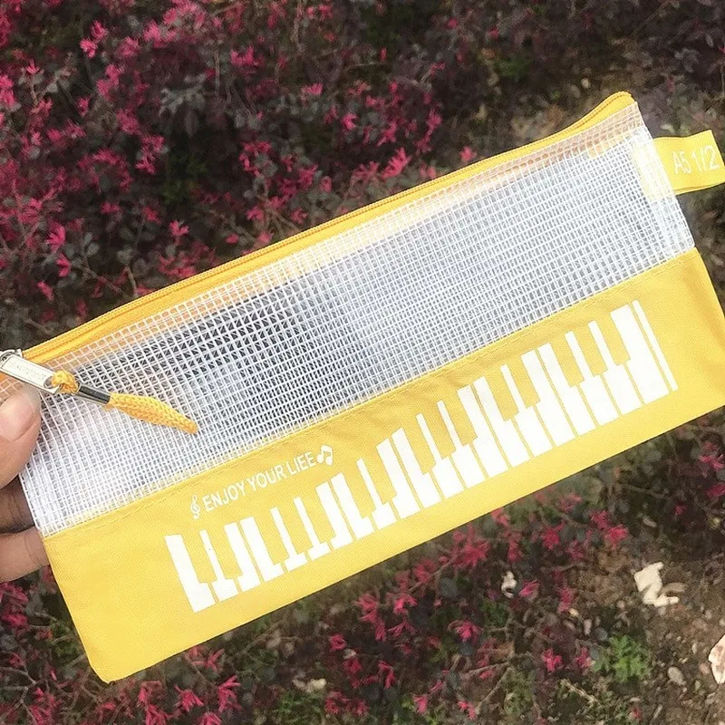 Пенал с рисунком музыкального пианино сетчатый карман для купюр школьные и