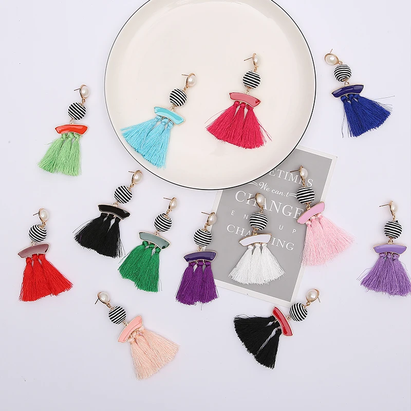 JOUVAL модные серьги с кисточками для женщин имитацией жемчуга винтажные полосатые