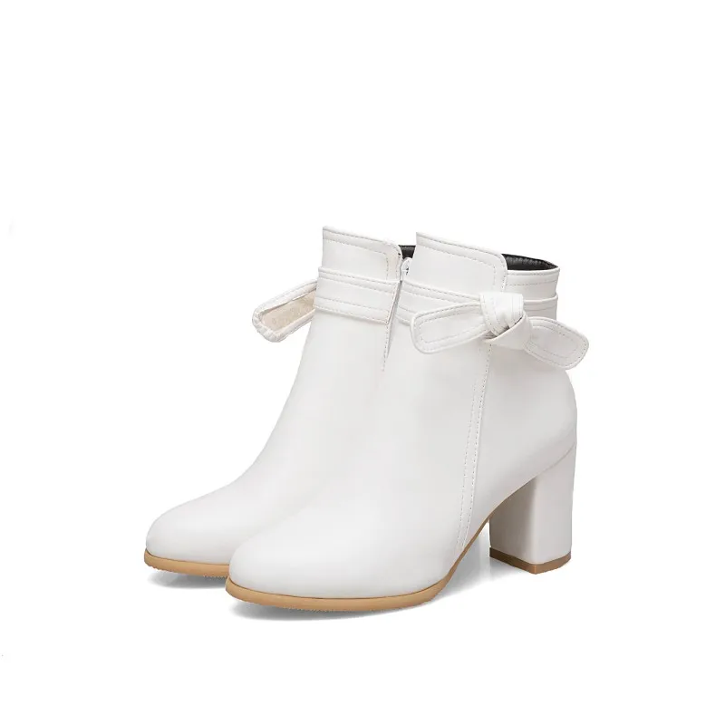 Большой Размеры 1 мадам грубый каблук полусапожки Чистый цвет бантом