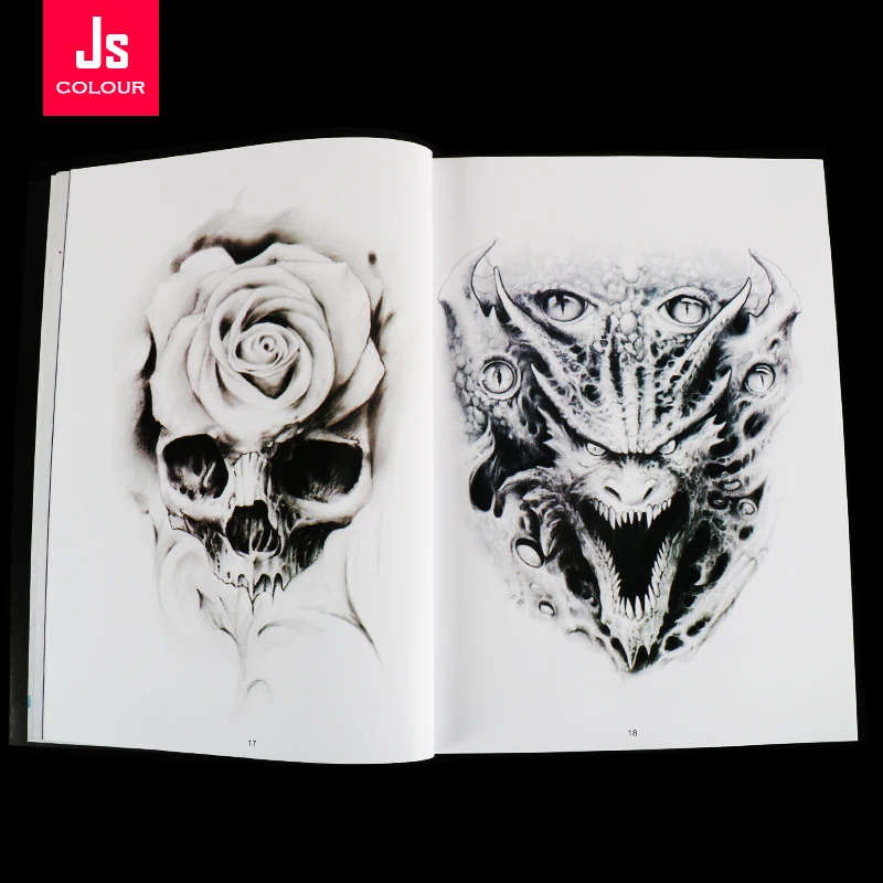 

Tattoo Book Album Latest Original Manuscript A4 Size 50 Pages Sketch Skeleton Eyes Feather Death Buddha Skull Tattoo Supply